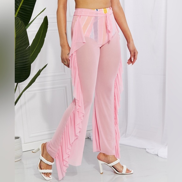 MARINA WEST MESH RUFFLE COVER-UP PANTS TAKE ME TO THE BEACH - Picture 4 of 6
